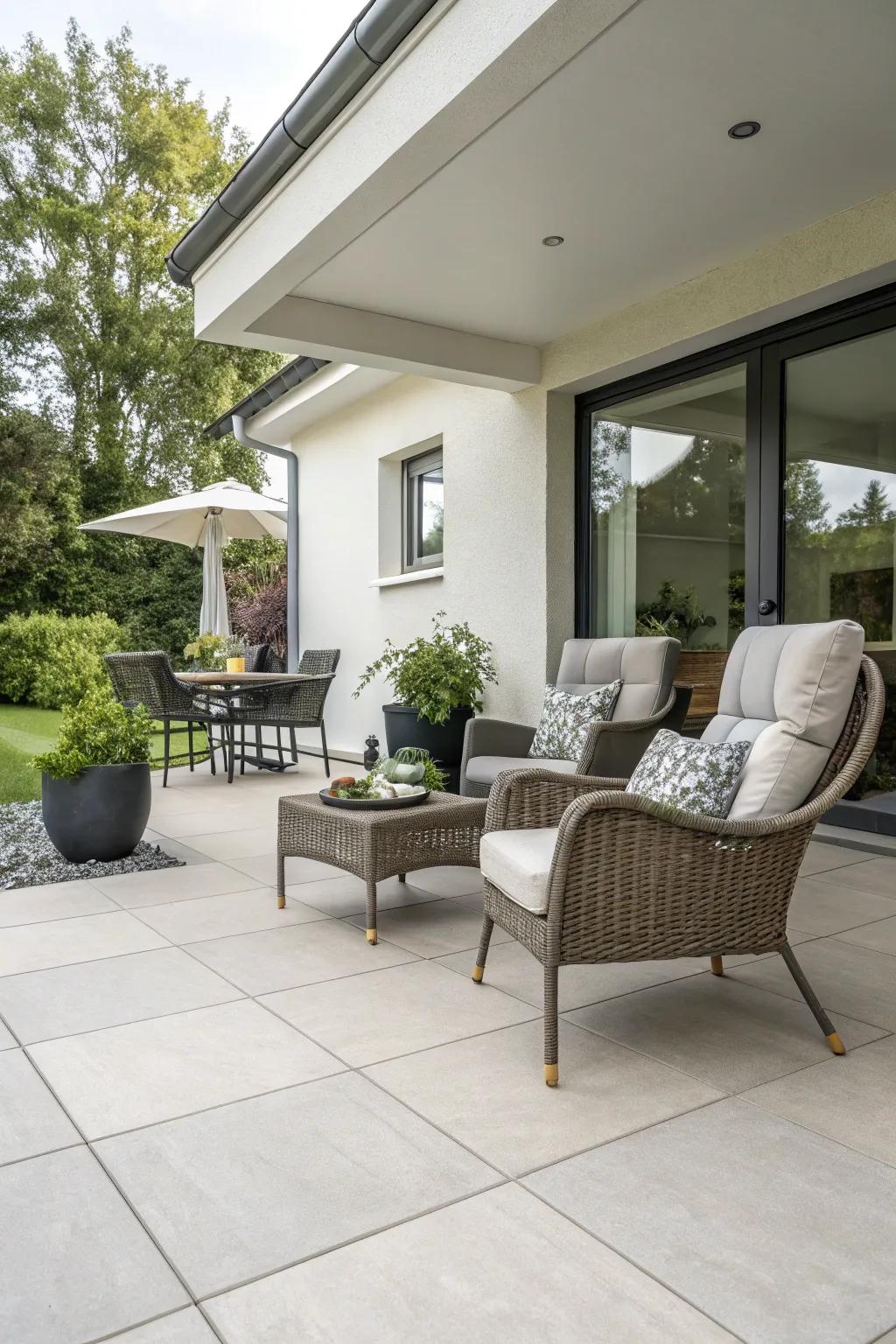 Select porcelain squares for a refined and resilient patio.