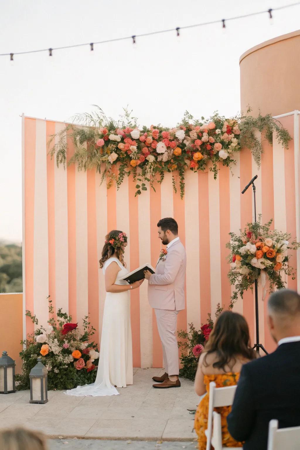 A striking peach backdrop that elevates your ceremony environment.