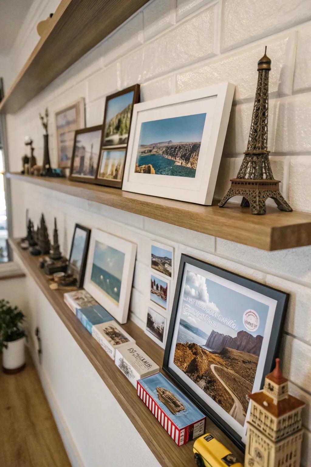 A themed arrangement on a display ledge conveys a story.