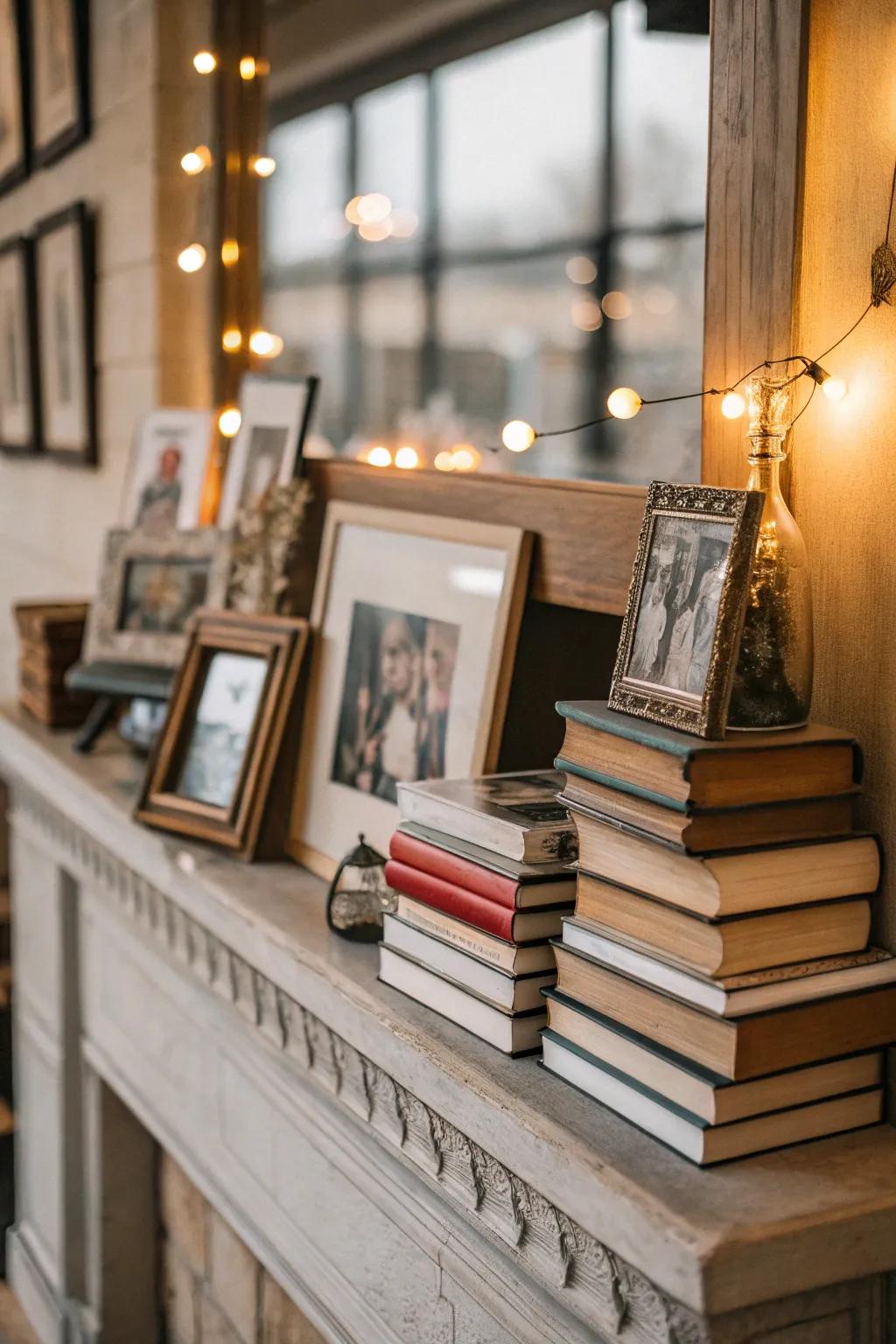 Incorporate literary works for a cozy and intellectual shelf display.
