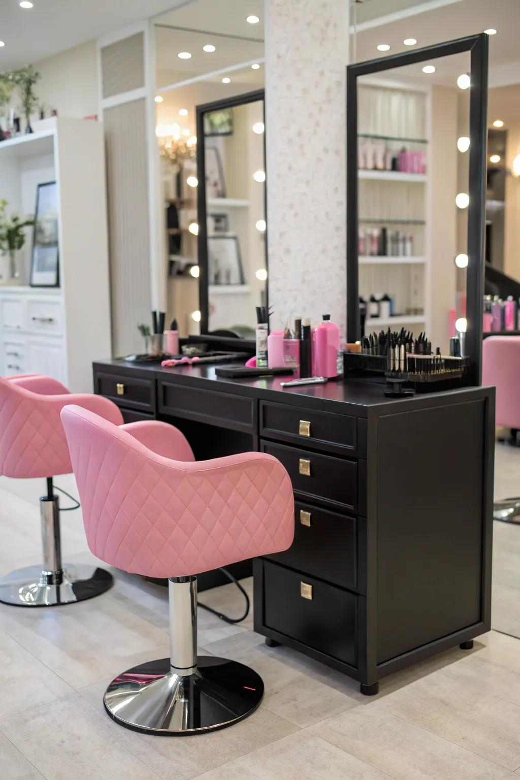 Fashionable vanity areas enhance both function and style.
