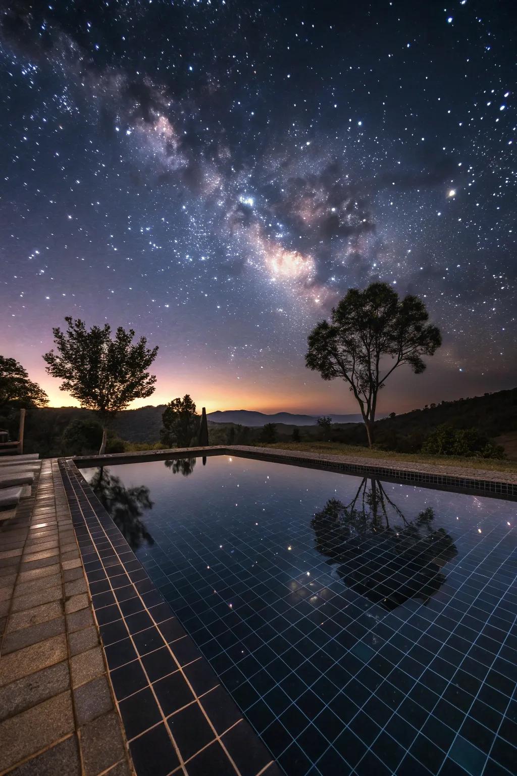 Galaxy graphite tiles bring a celestial elegance to your pool.