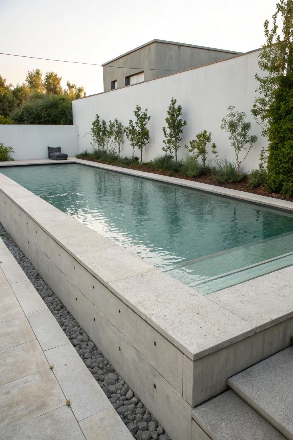 Cantilevered concrete offers a smooth and modern pool edge.