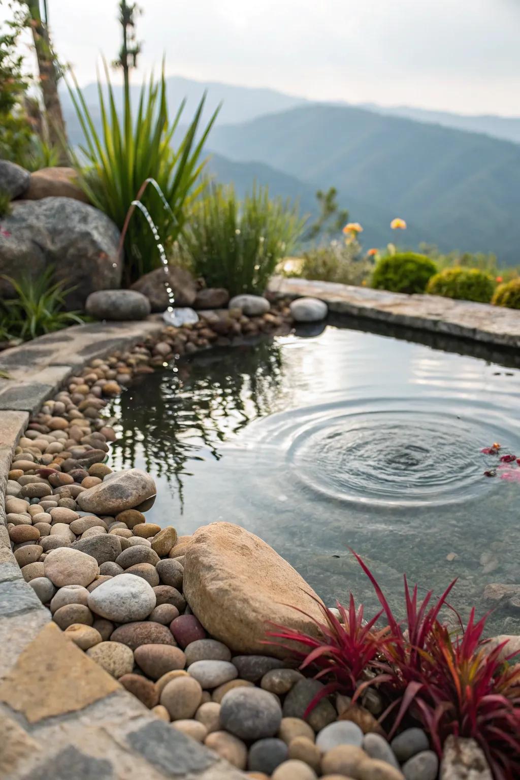 A pool pond ornamented with ornamental touches.