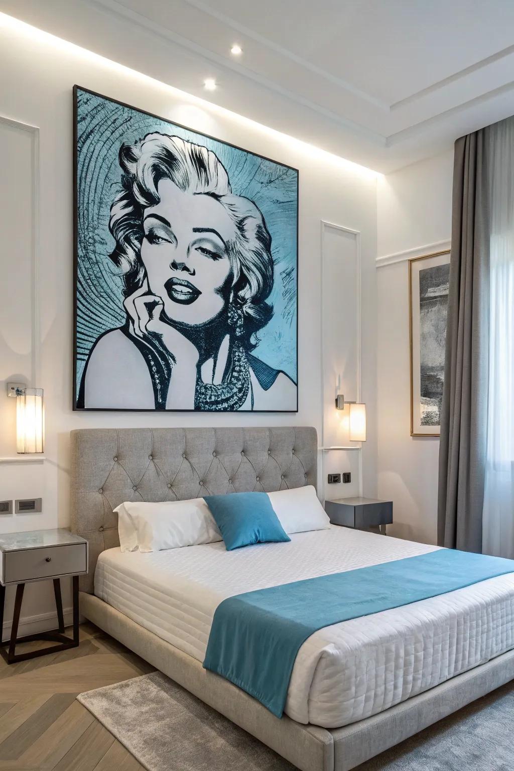 A serene monochromatic pop art illustration in calming gradients of blue.