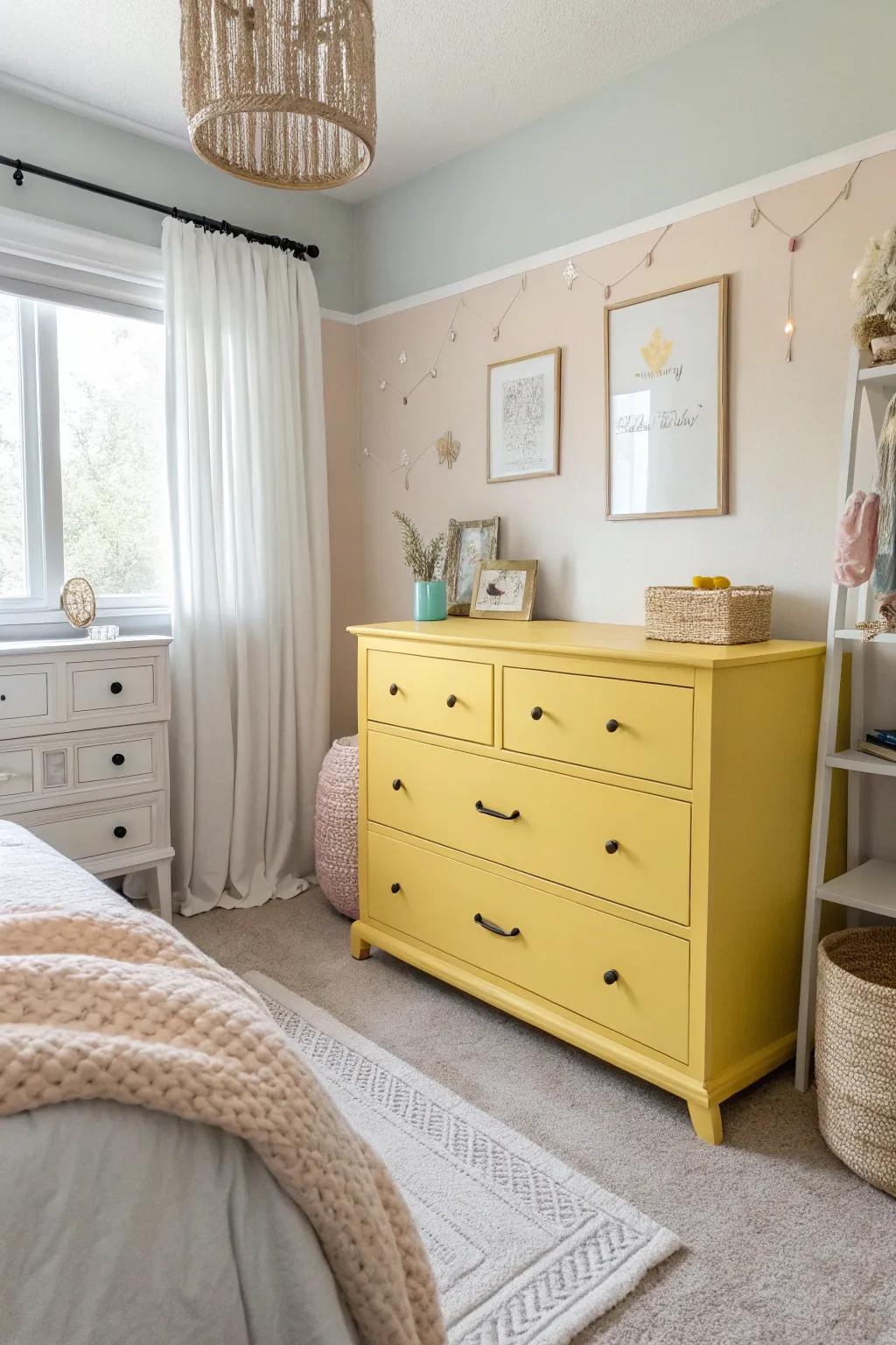 A sunshine chest adds a cheerful and bright touch.