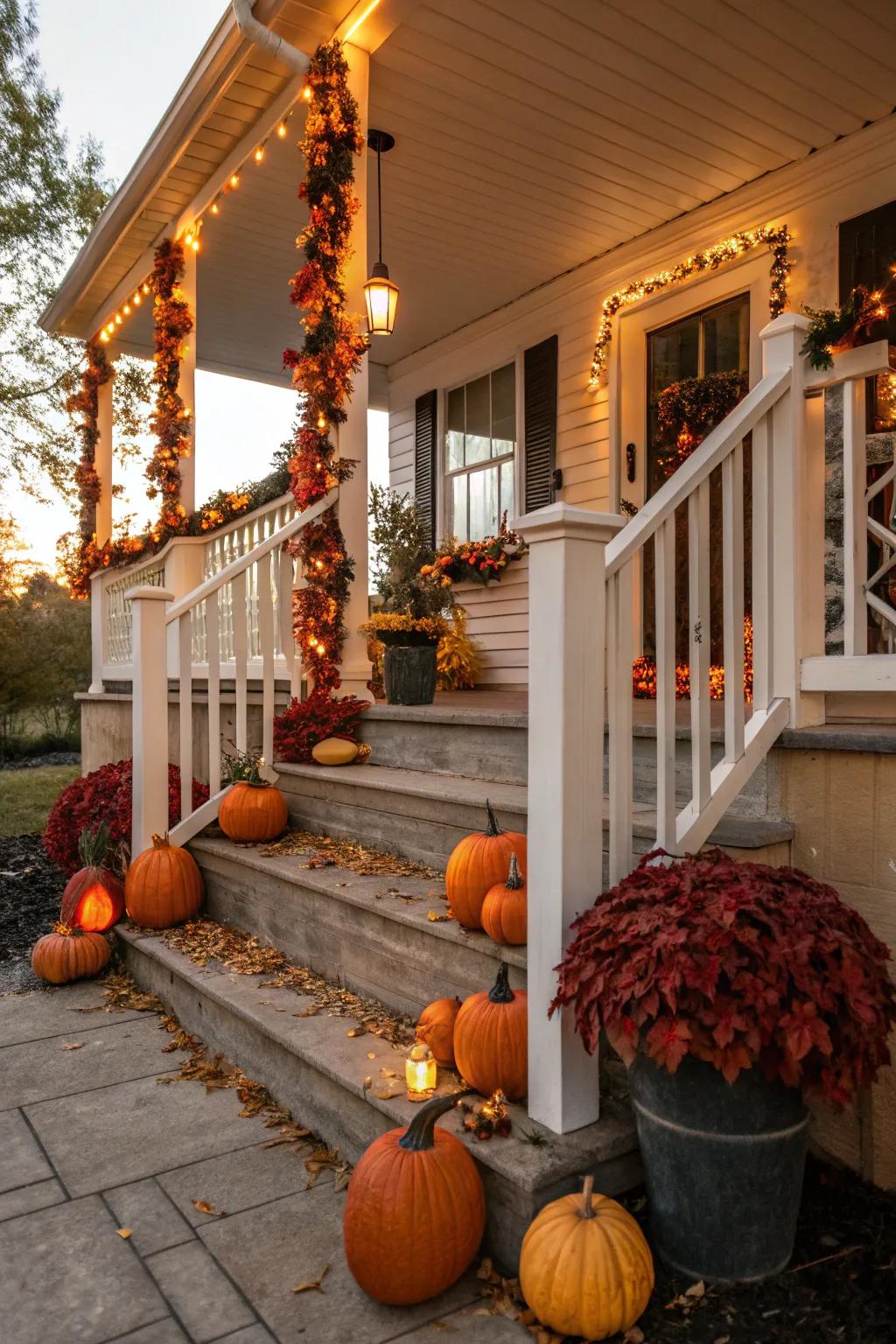 Seasonal accents preserving the porch's invigorated and celebratory aesthetic.
