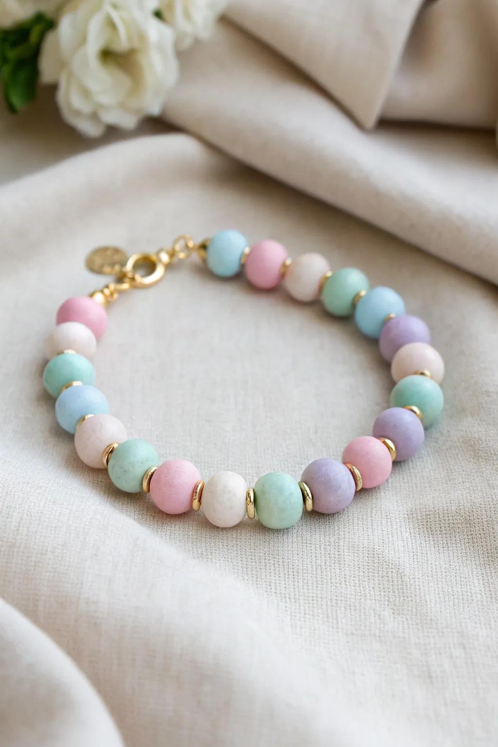 Embrace serenity with this dreamy pastel clay bead bracelet, an ideal fusion of simplicity and sophistication.