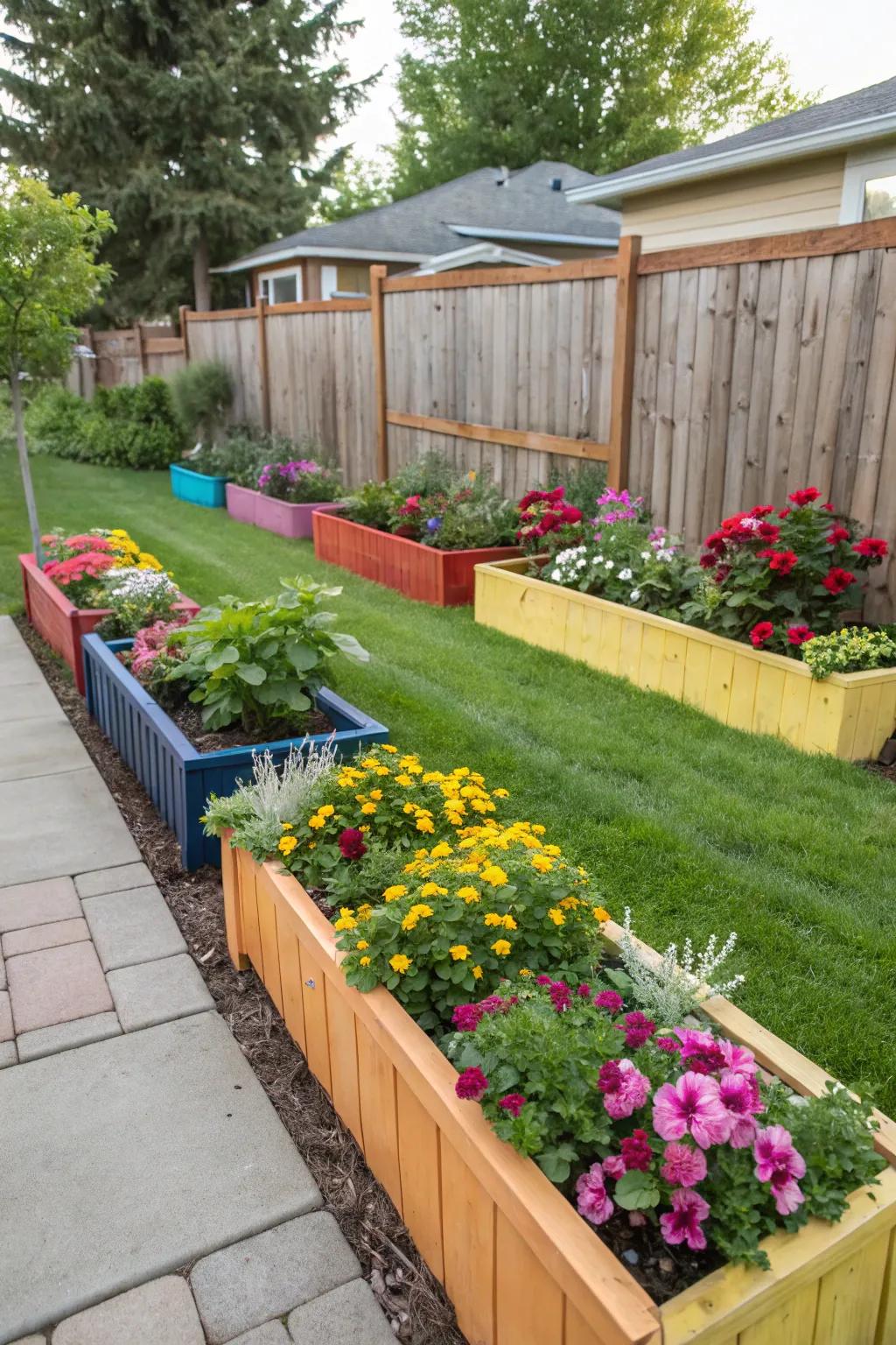 Garden plots bursting with flora conceiving a lively property demarcation.