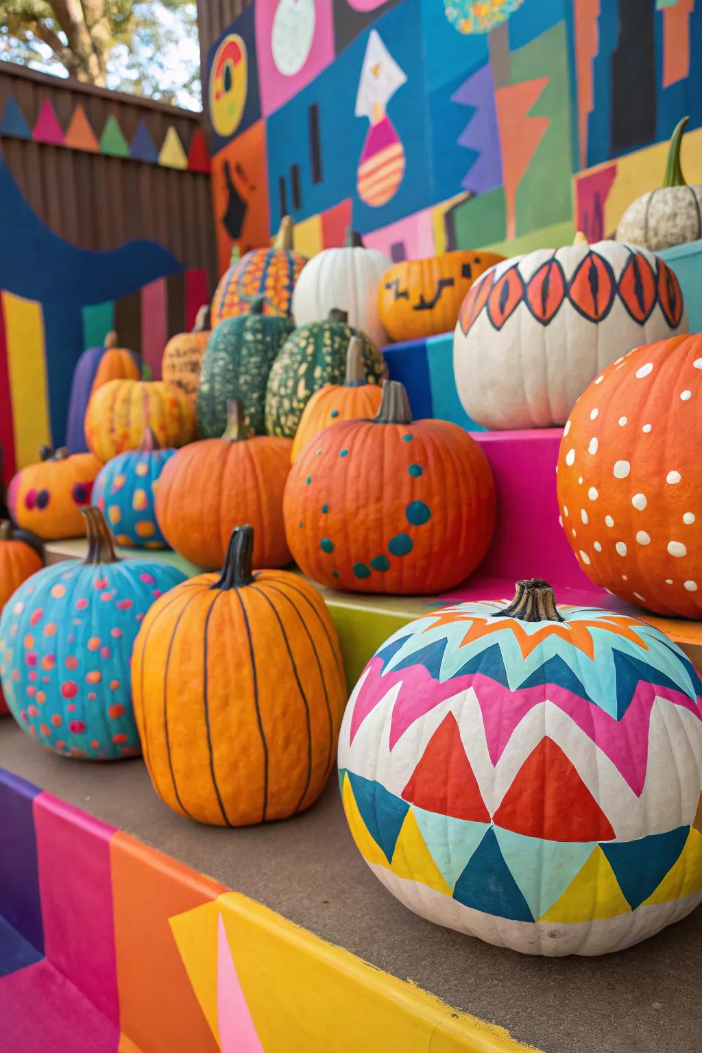 Get creative with bright abstract pumpkin art.