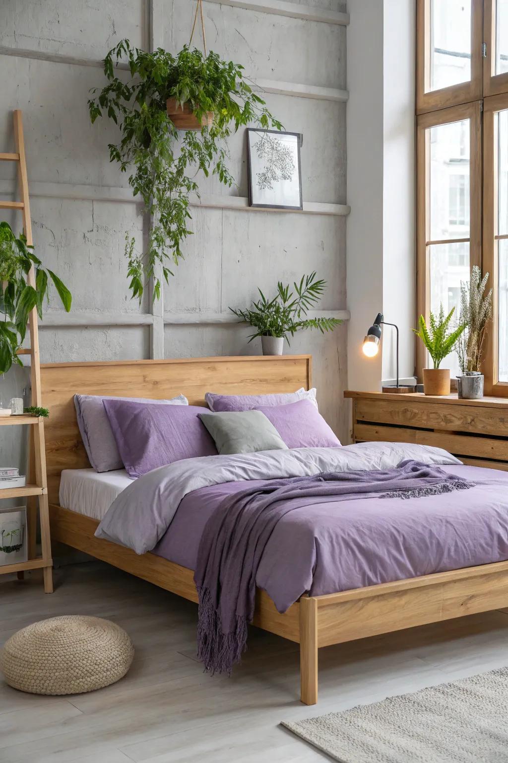 Natural features such as wood and greenery create a peaceful balance in your bedroom. #NatureInspired #InteriorInspo