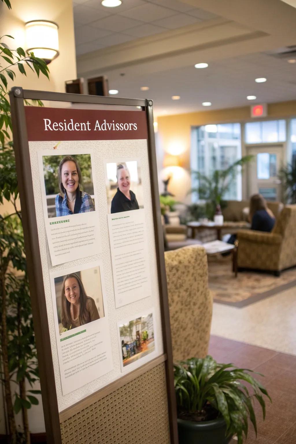 This welcoming Meet Your RA board uses bios to connect resident students.