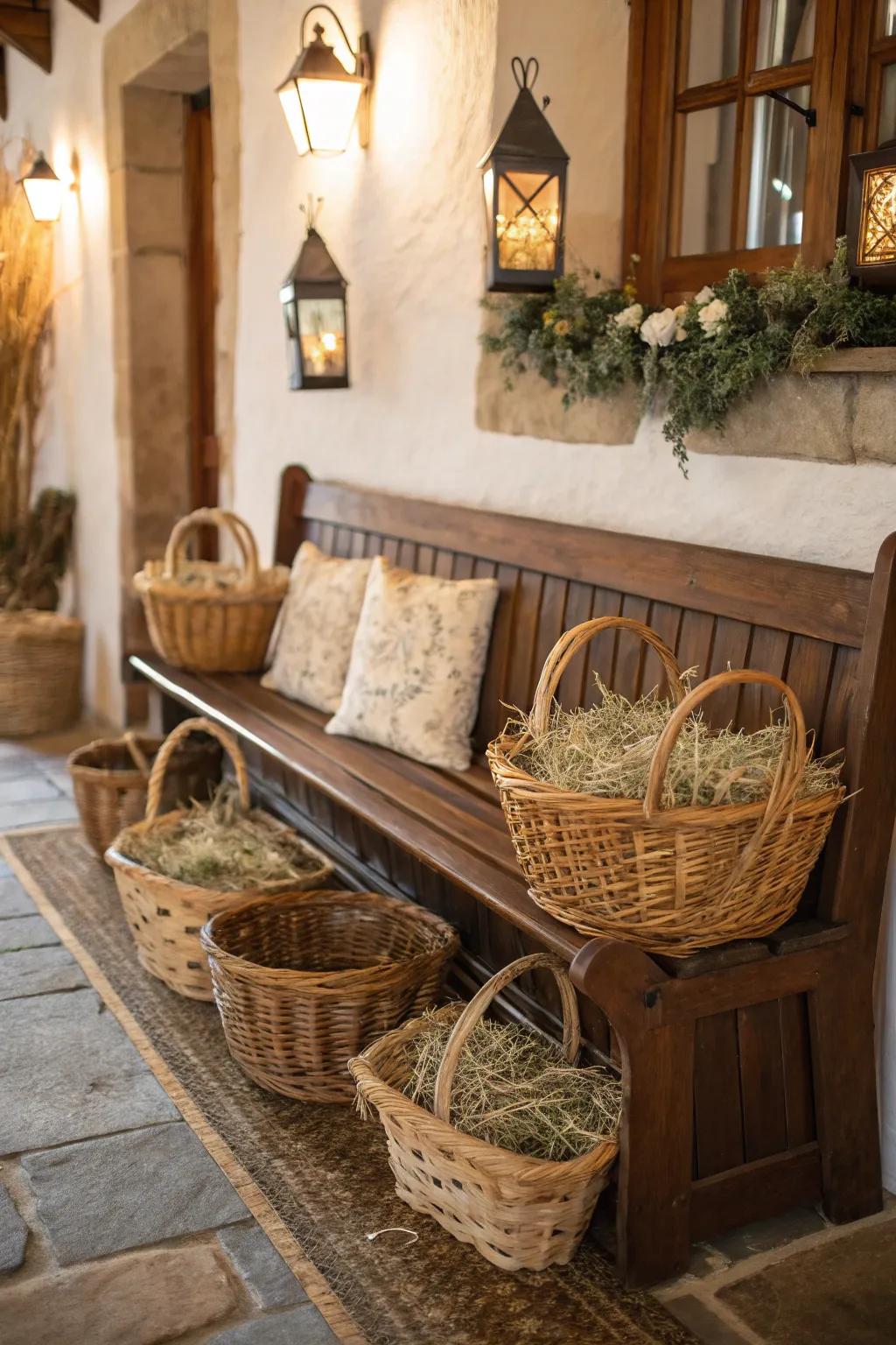Under-bench storage keeps hay accessible while neatly concealed.