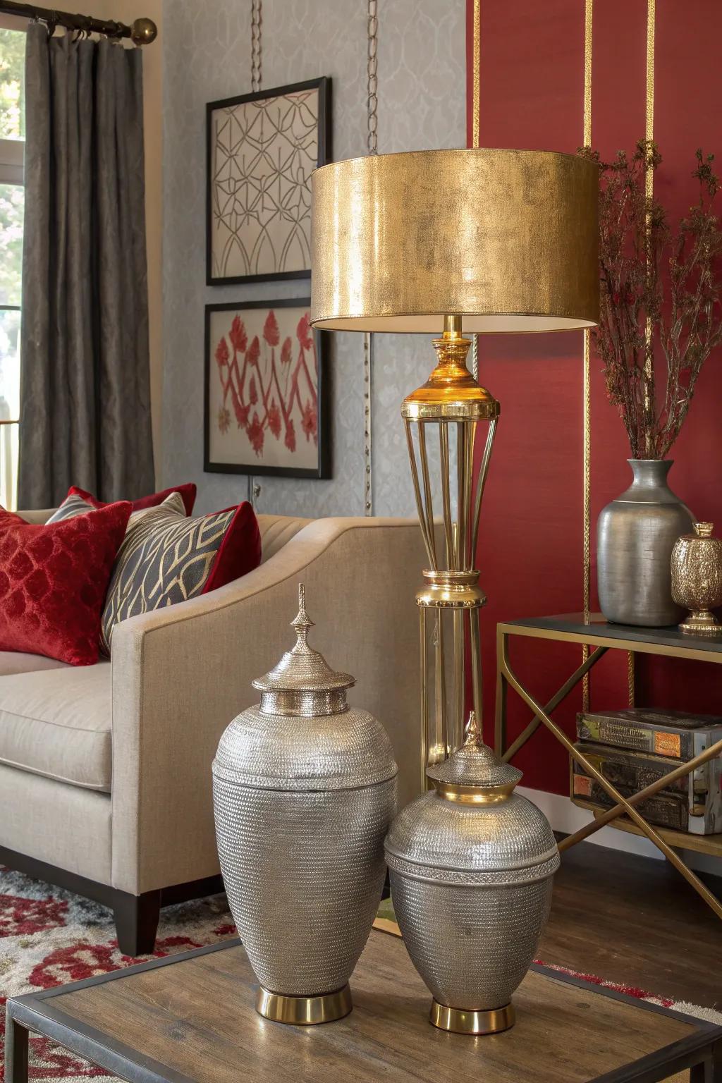 Gleaming finishes offer a hint of sophistication to the color scheme.