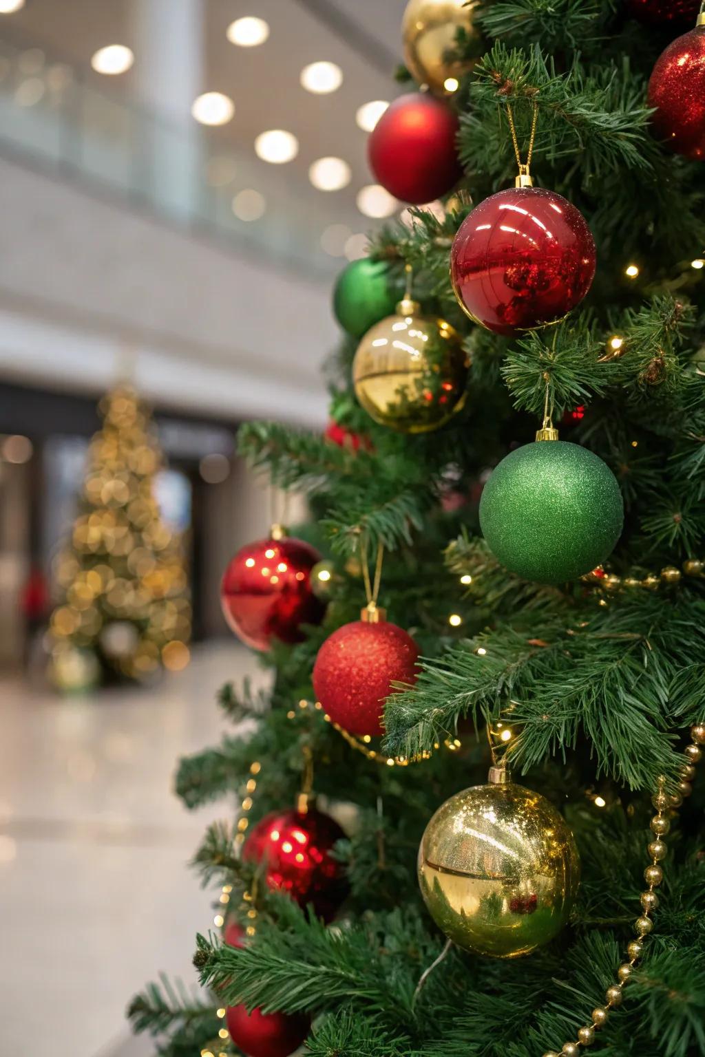 A mix of subdued and luminous finishes contributes surface and sophistication.