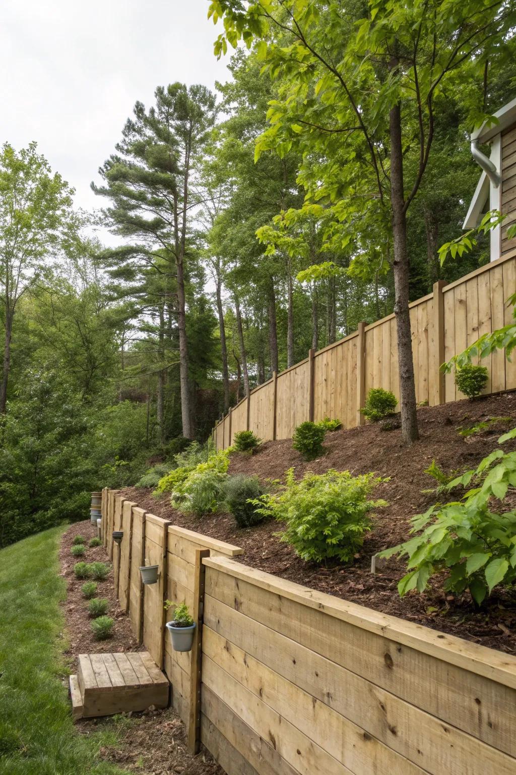 Wooden walls bring a warm, natural aesthetic to outdoor spaces.