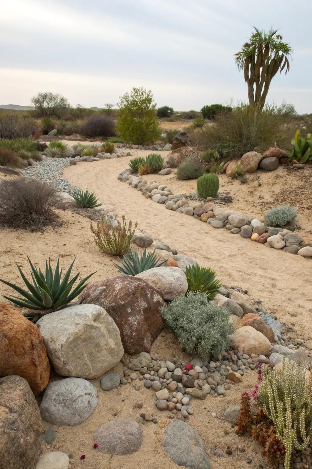 Forge a breathtaking rockery incorporating pebbles and succulents.
