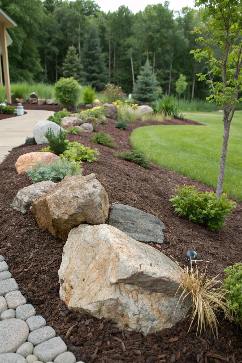 Mulch frames and beautifully highlights the garden's characteristics.