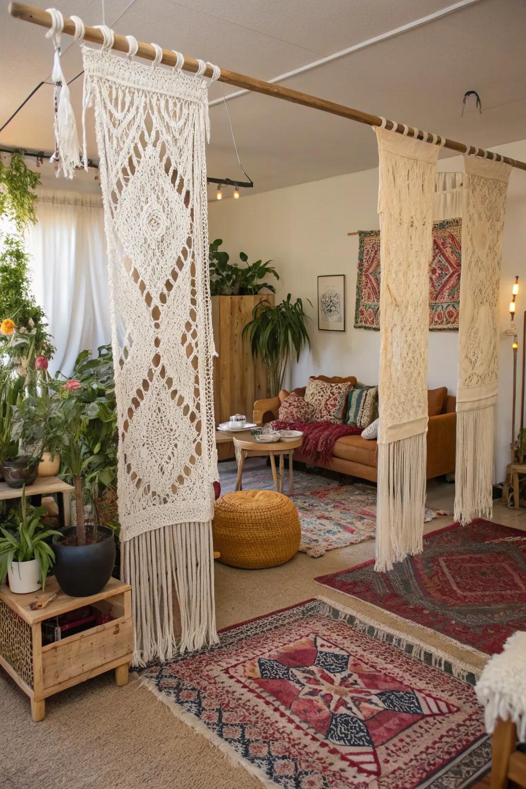 Macramé dividers bring a bohemian charm and softness to any area.