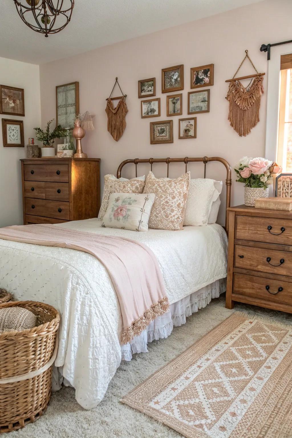 Farmhouse charm is easily achieved with accents of rose gold.