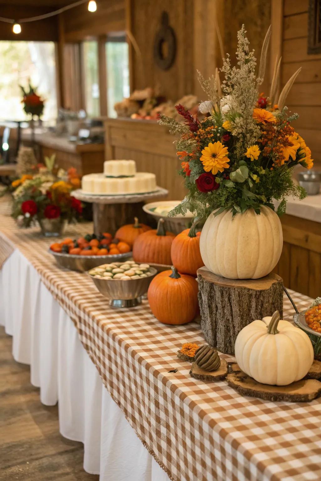 Seasonal decorations bring an added layer of charm to the country-style sideboard.