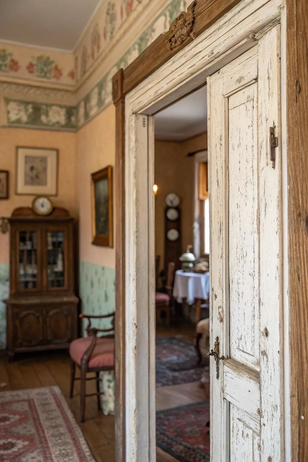 A textured doorway with a vintage, weathered appearance that adds character.