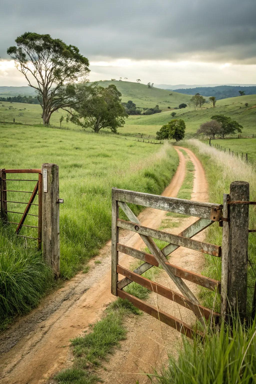 An elegant dual swing portal at a homestead entrance.