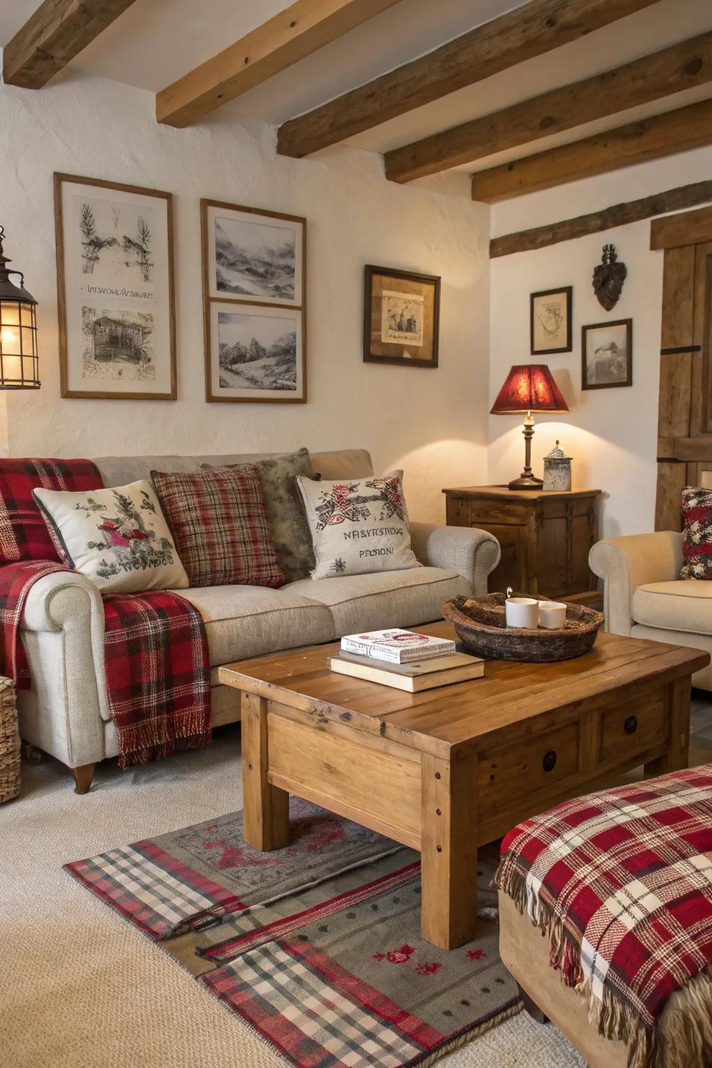 Checkered patterns bring a snug and classic element to rustic decor.