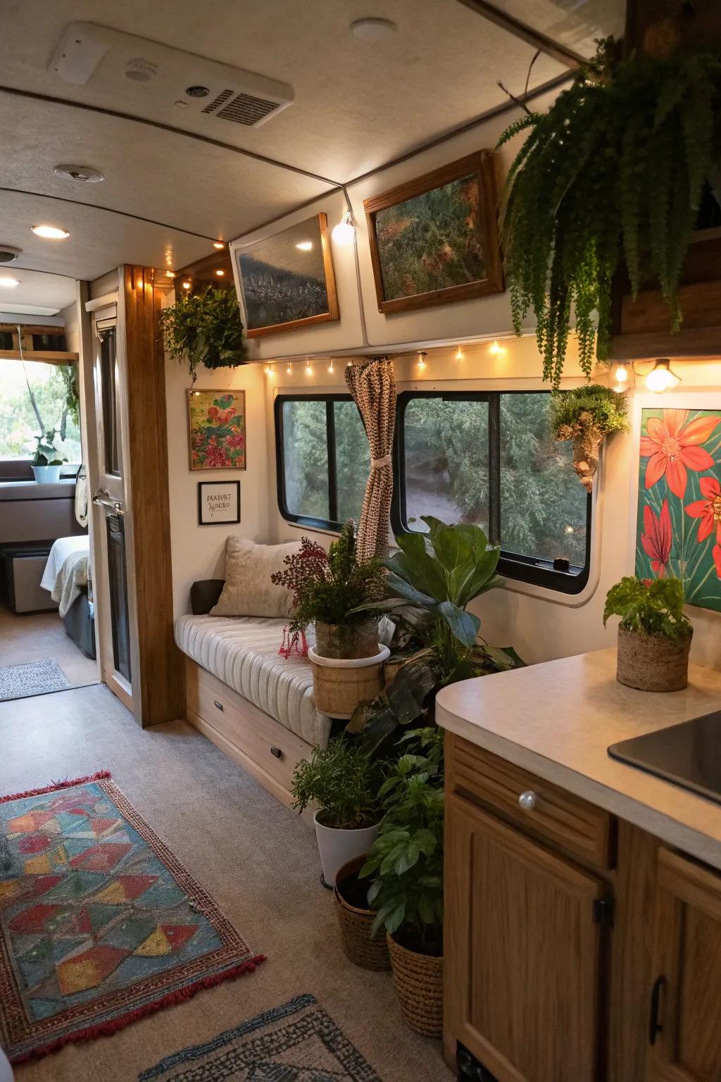Individual accents transform this RV into a homely setting.