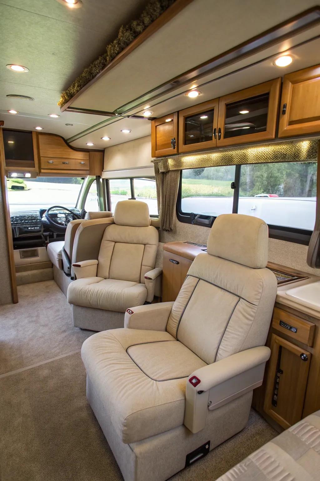 Reclining seats make your RV a haven for relaxation.