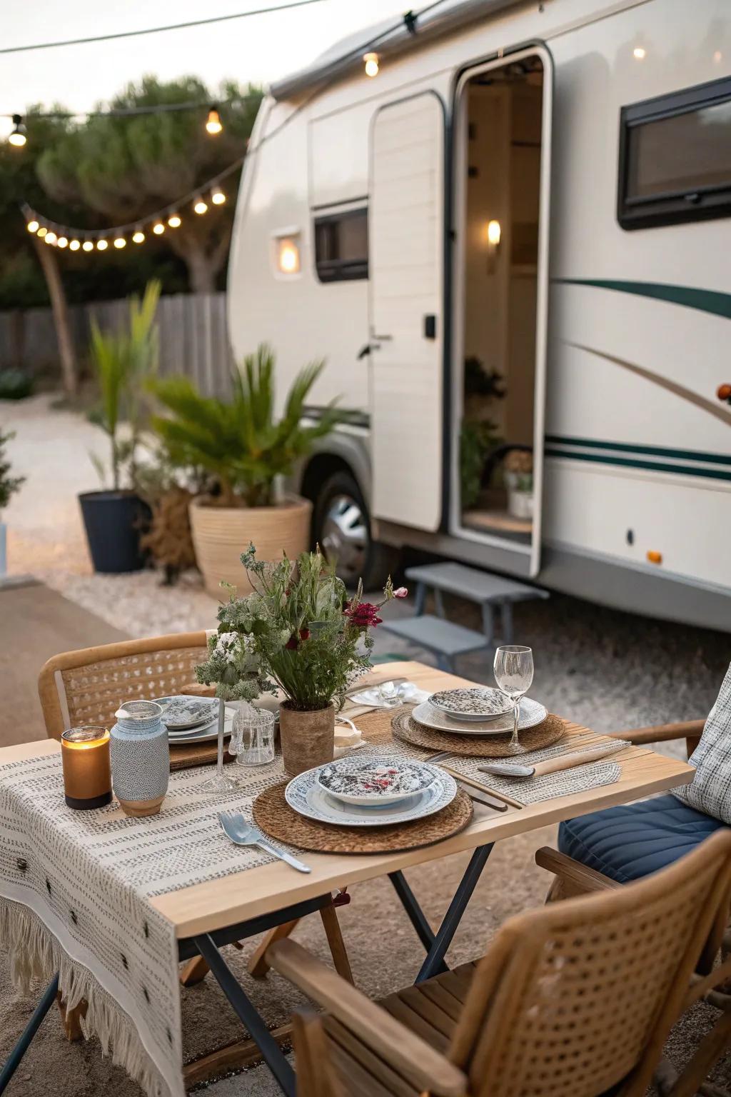 A dining spot makes open-air meals a delightful experience.