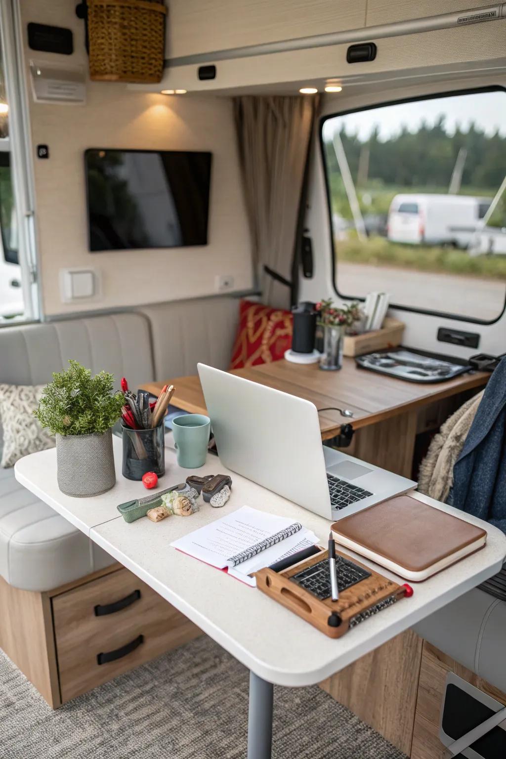 Transform your RV table into a multipurpose workspace.