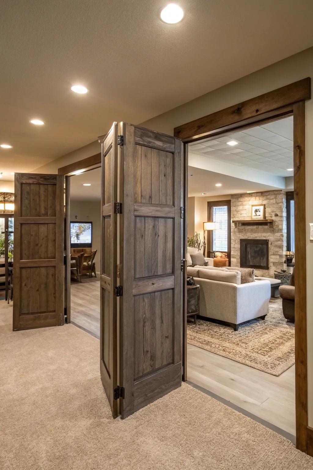 Swinging doors are useful as room dividers.