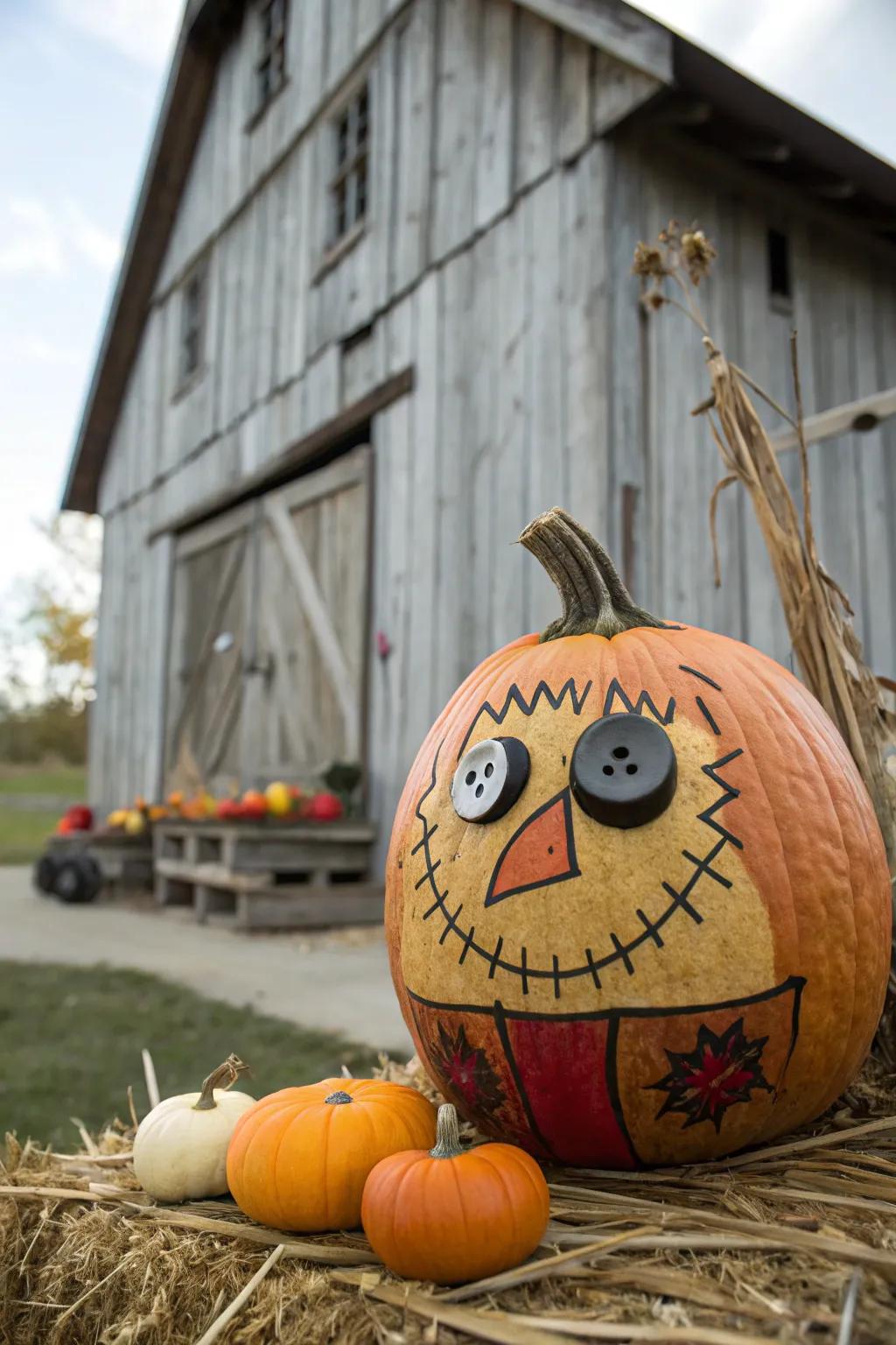 Sphere orbs impart a country allure to this scarecrow pumpkin.