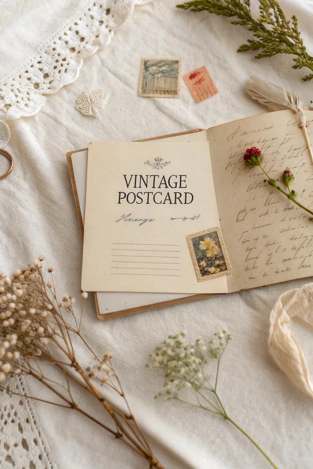 Embrace the past with a touch of nostalgia. Vintage postcards bring timeless beauty to your scrapbooking adventures. #VintageVibes #ScrapbookArt