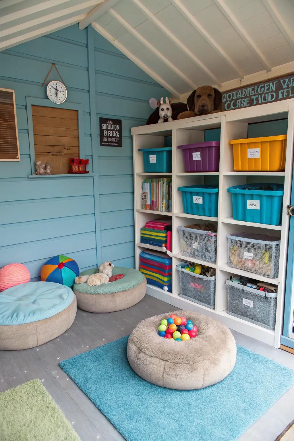A shed designed as a cozy sanctuary for your beloved pets.