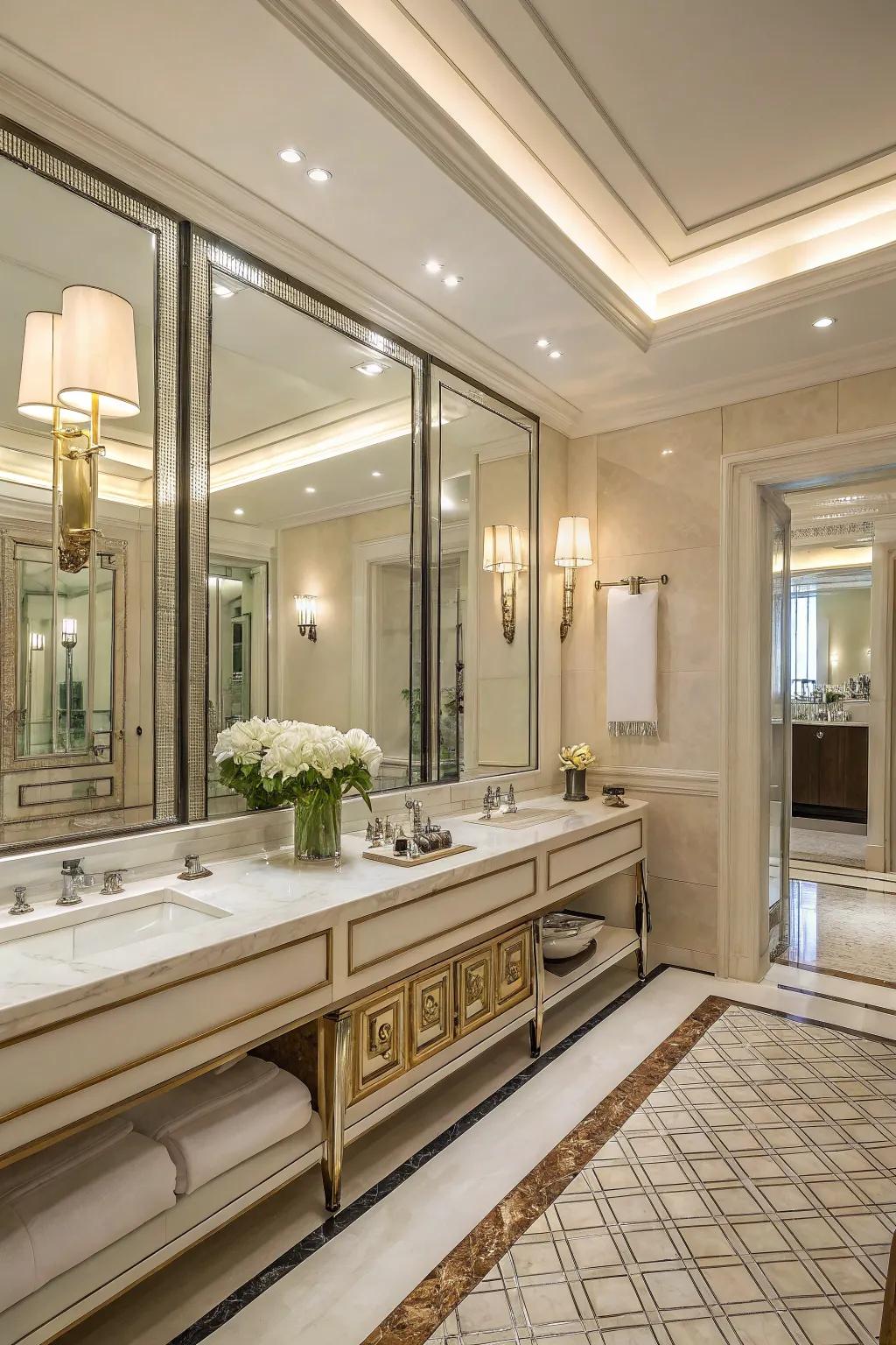 Reflective surfaces maximize light, creating a spacious atmosphere.