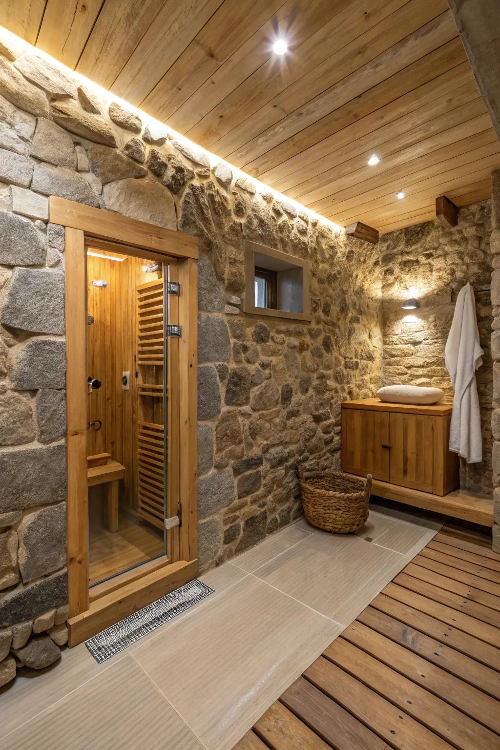 A warm and inviting shower space showcasing organic materials.