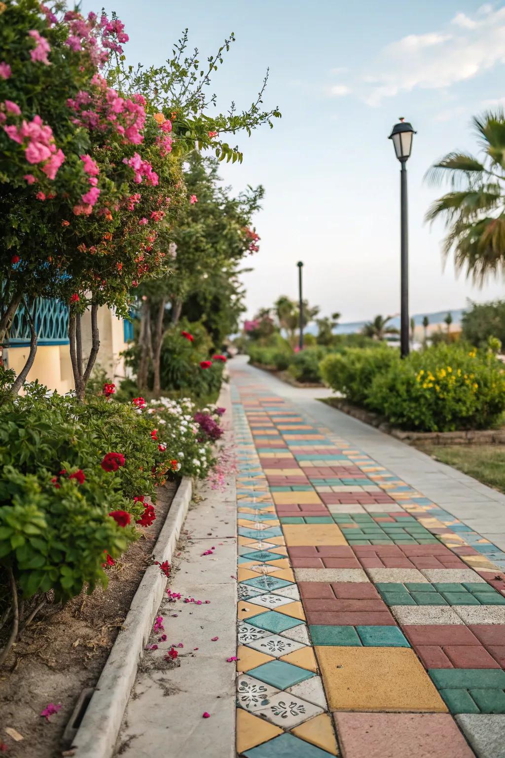 Vibrant ceramics contribute a playful touch to sidewalks.