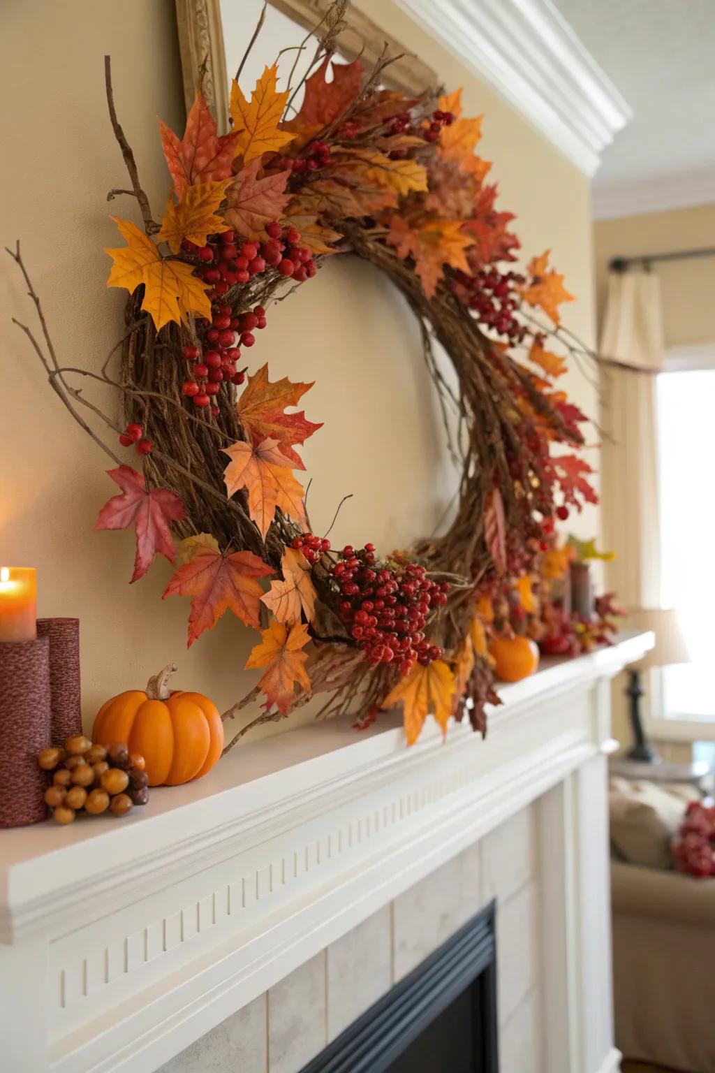 A handmade seasonal circle creating a stunning point of interest.