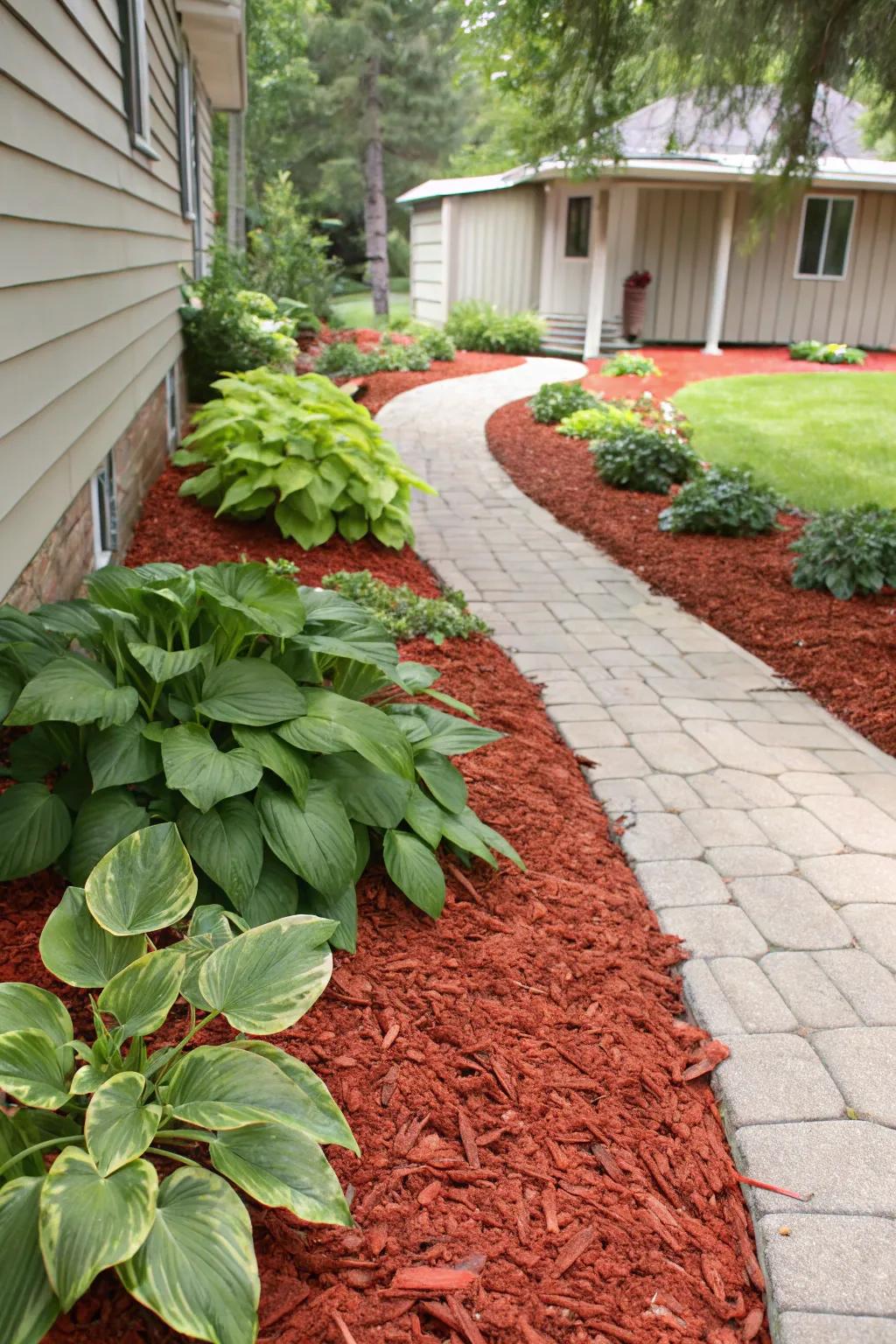 Mulch introduces color and cleanliness while suppressing weeds.