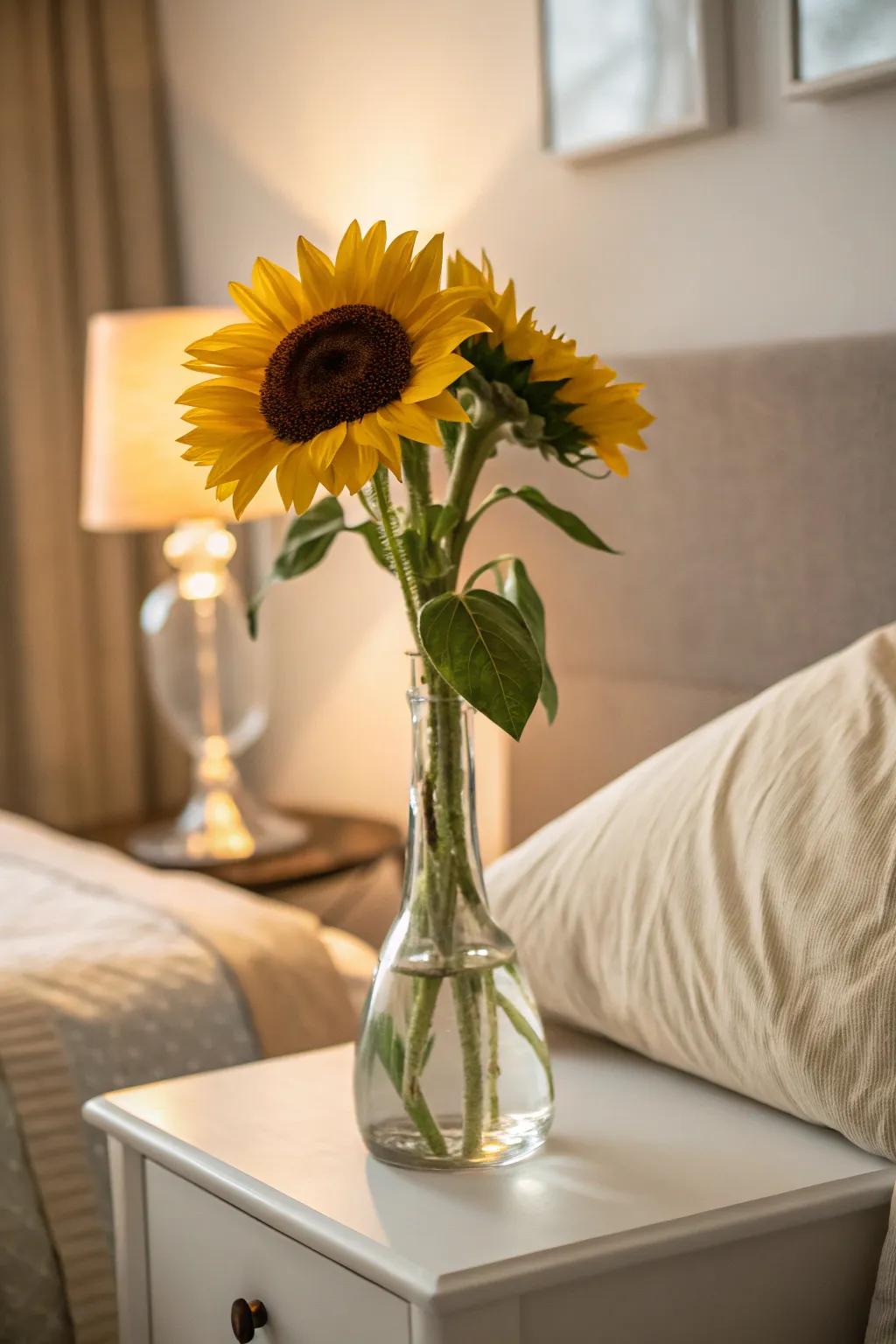 A single sunflower can be a commanding assertion in a minimalist backdrop.