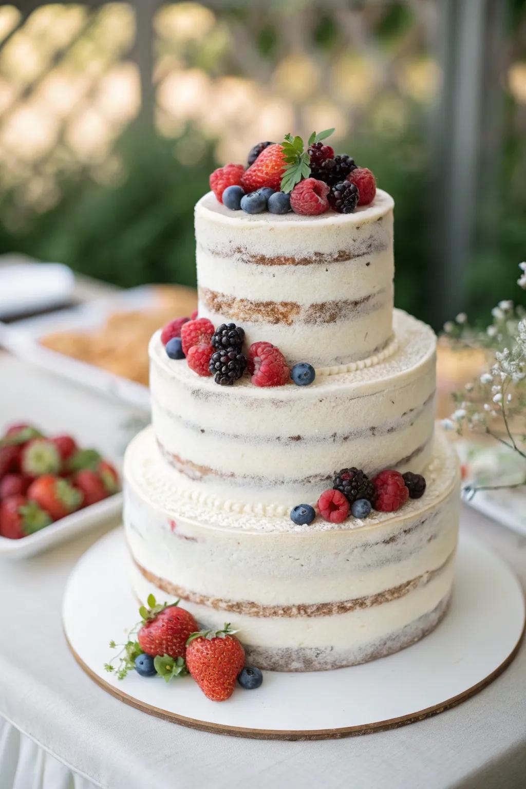A rustic cake showcasing natural beauty.