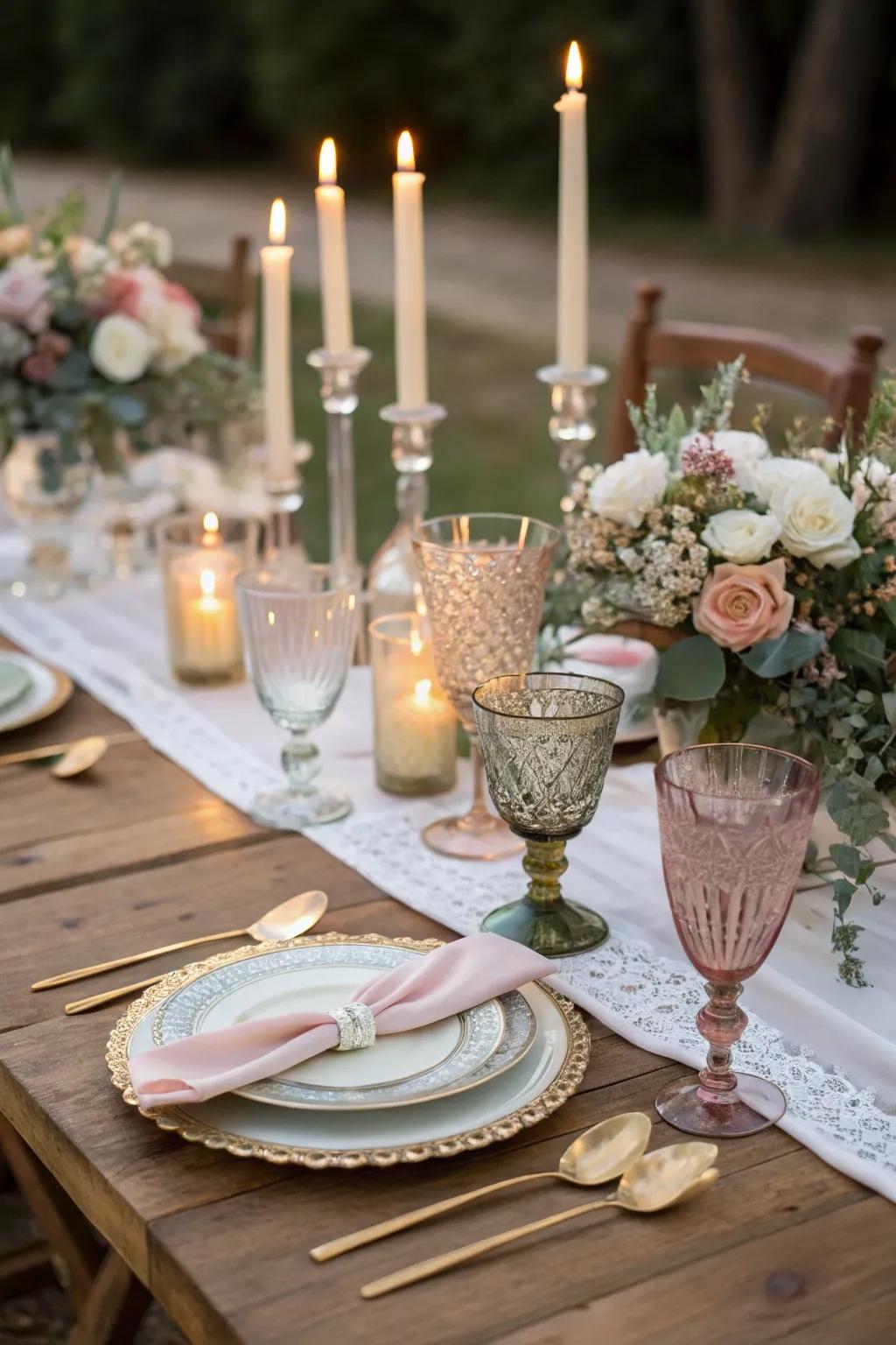 Past era glassware contributes distinctive style to the platform.