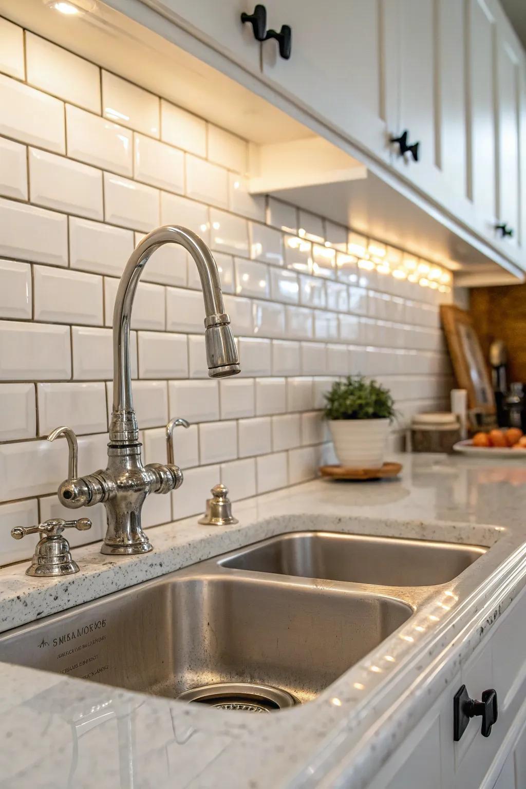 Timeless white surfaces offer ageless grace in the cooking area.
