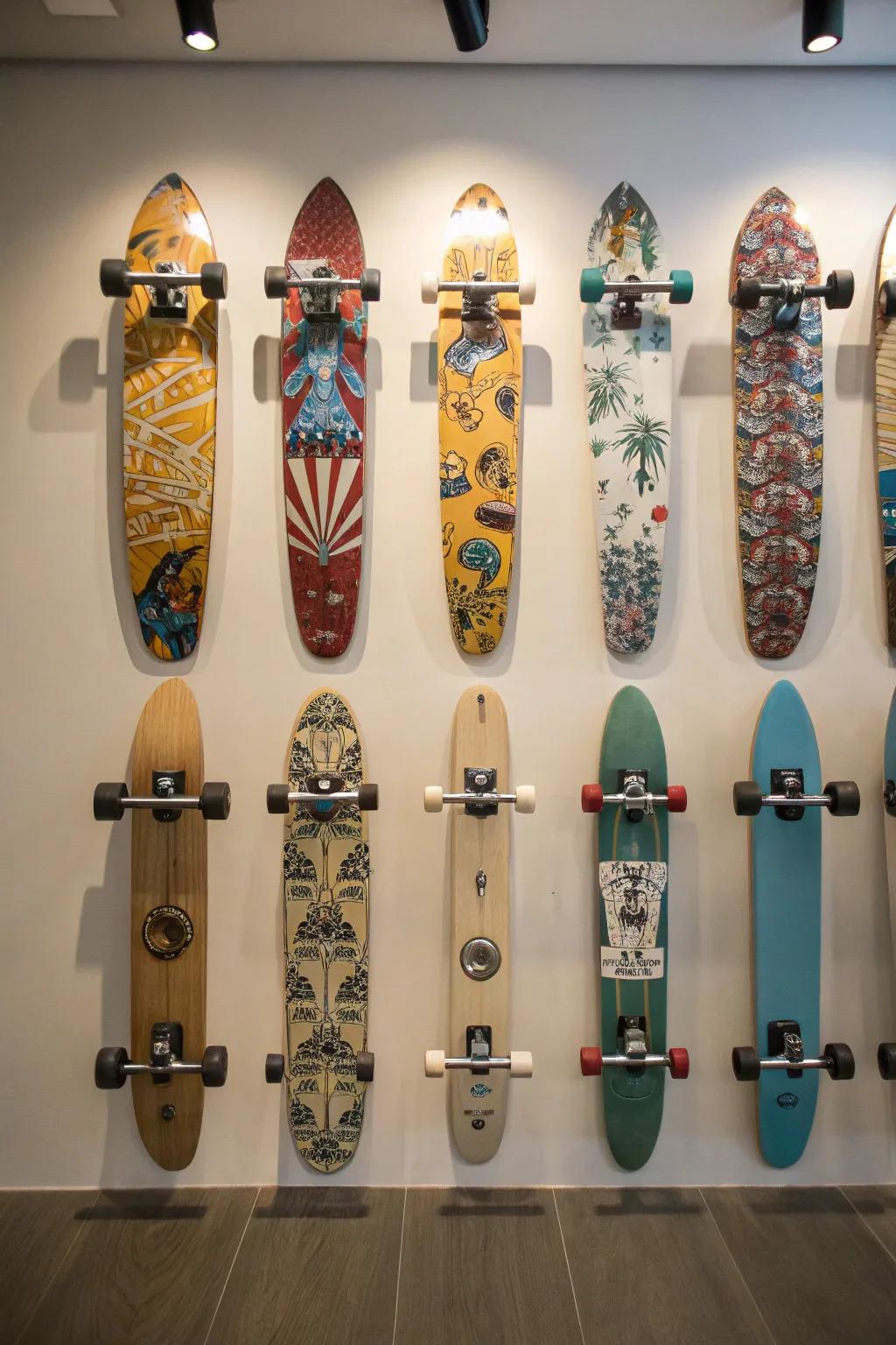 Get a peaceful feel with balanced skateboard art.
