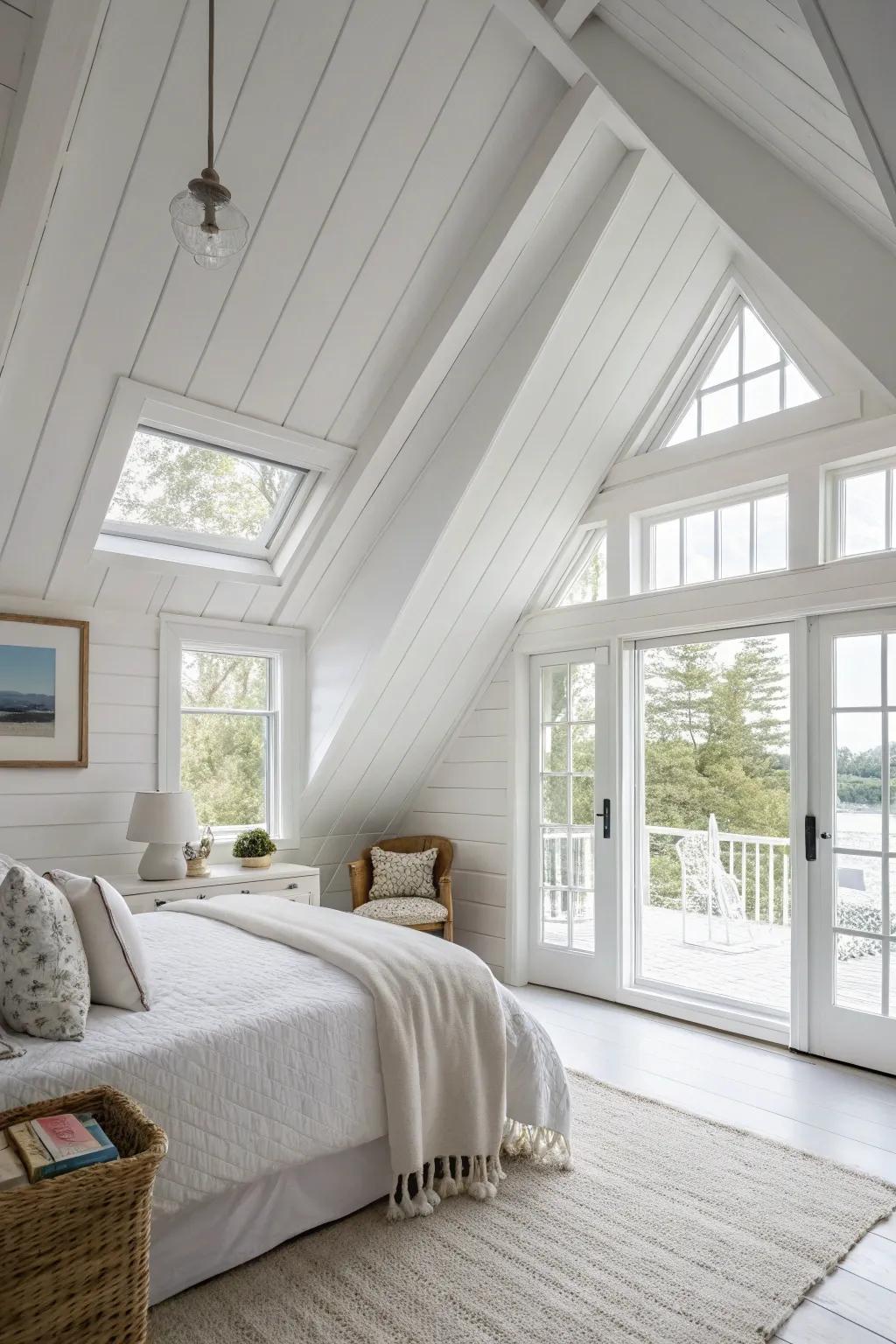 The clean white ceilings contribute to the open, airy feel in this modern bedroom.