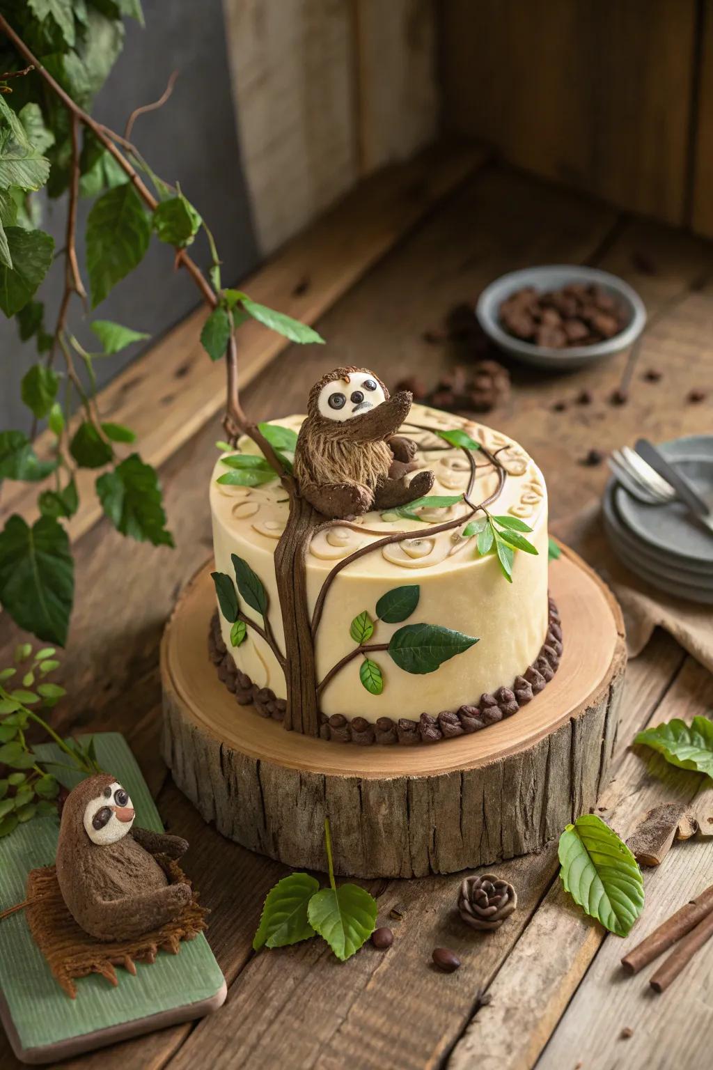 Earthy tones make this sloth cake appealing.