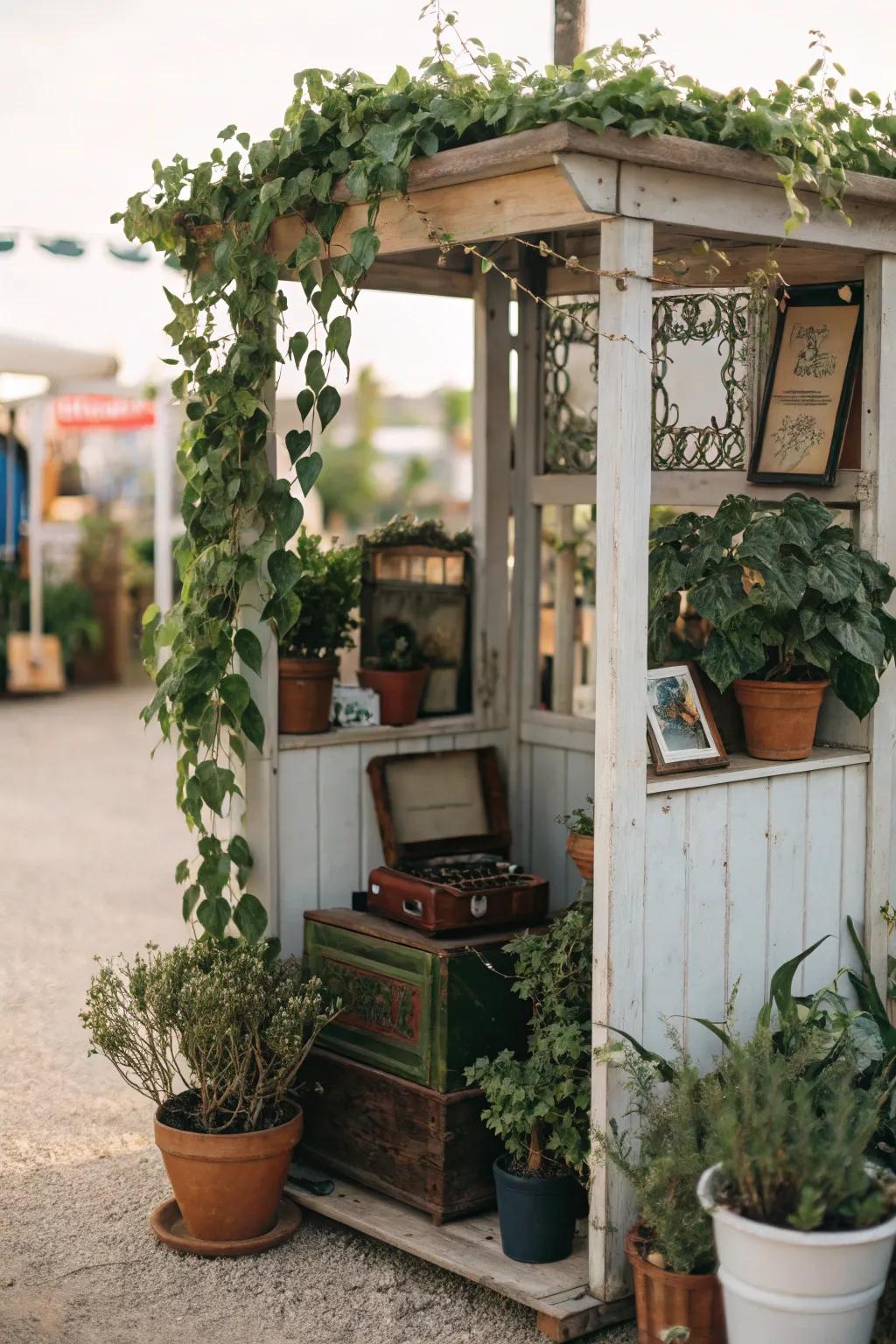 Greenery adding freshness to a tiny antique display