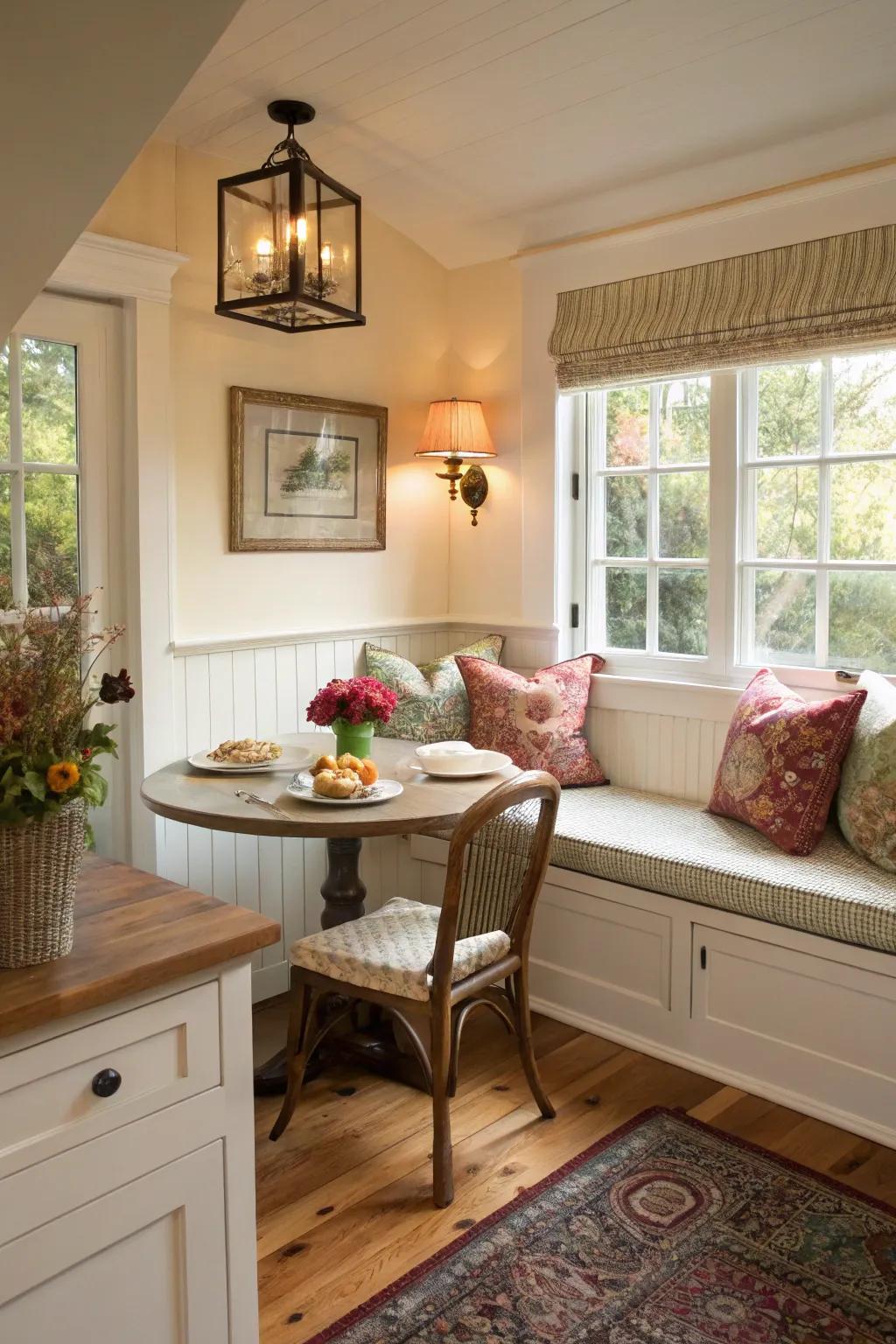 A cozy nook encourages private eating experiences.
